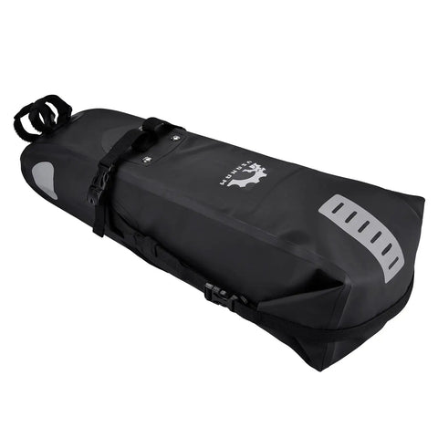 10L Waterproof Bike Saddle Bag With Roll Top Closure, adjustable capacity, reflective strips, and sturdy internal frame