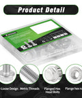 Premium M5x12mm Flange Hex Bolts And Nuts Kit Featuring 304 Stainless Steel Metric Screws 20 Pack in a clear storage case.