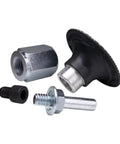 Components of Durable 2 Inch Quick Change Disc Pad Assembly for Roloc Abrasives with hard rubber support and metal shafts.