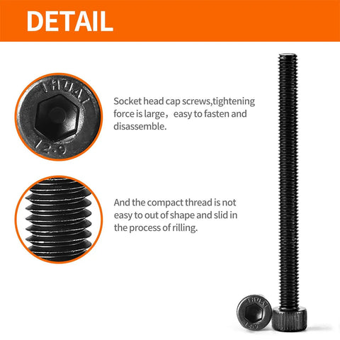 M5 Hex Socket Head Cap Screws Set Heavy Duty 60 65 70 75 80mm Fully Threaded 12.9 Grade Alloy Steel Black Oxide Finish Allen Drive