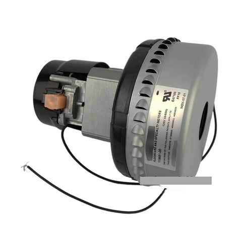 Carpet Cleaning Machine Motor 120V Replacement Part For 119661-00 GMFM-119661-00, Beefy 120 Volt Power Motor For Upright Carpet Cleaners, Easy Install, High Performance Vacuum Motor, side view with wiring