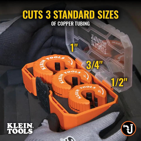 Ultra-Compact Copper Tubing Pipe Cutter Set With 1/2, 3/4, And 1-Inch Cutters In A MODbox Case displayed open in hand