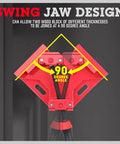 Swing jaw design of Premium Aluminum Single Handle Corner Clamp For Woodworking, joining wood at 90 degrees.