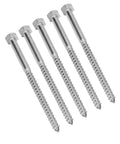 Stainless Steel Half Thread Wood Hex Lag Screws Self Tapping Fasteners For Carpentry Built Tough With High Hardness And Durability DIN 571 Standard M8 130Mm Ideal For Wood Houses Roofs Decking And Framing Projects, stainless steel screws on white background.