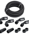 Black 10 Ft AN4 Fuel Line Kit Nylon Braided Hose With Stainless Steel Core And CPE Liner For High Performance Racing And Street Builds, hose and fittings