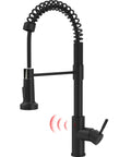 Matte Black Touchless Kitchen Faucet With Motion Sensor Hands Free Operation Pull Down Sprayer Single Handle Spring Design