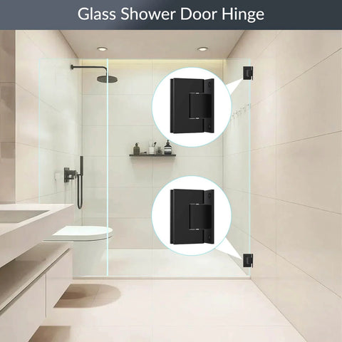 Heavy Duty 90 Degree Glass Shower Door Hinges In Solid Brass Black Finish Replacement Hardware For Five Sixteenth Inch To One Half Inch Tempered Glass Two Pack Ideal For Frameless Shower Enclosures installed in bathroom