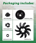 Fan and Pulley Kit for Hustler Raptor and Raptor SD Ride-On Mowers, Replaces 72134, package contents overview