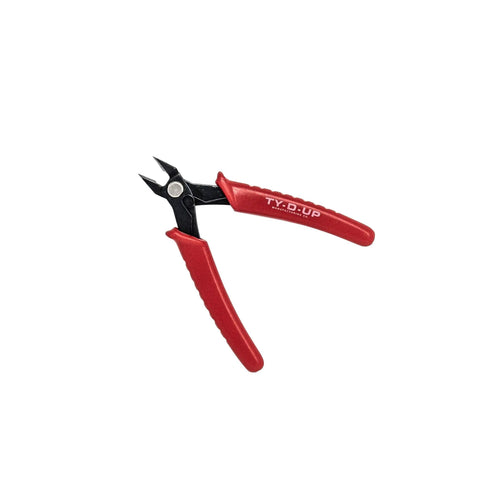 Red-handled cutter from Magnetic Base Cable Tie Organizer With 250 Zip Ties And Cutter, ideal for precise trimming.