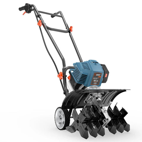 Beast 46cc 4 Cycle Gas Powered Tiller Cultivator With Full Crank Engine, 15 Inch Tilling Width, side view, foldable handles