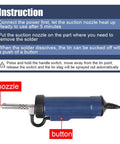 Portable Tin Solder Desoldering Vacuum Pump With 3 Suction Nozzles One Hand Operation pro-grade use instructions displayed