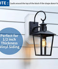 Two Pack Vinyl Siding Mounting Blocks With Built In Electrical Box For 1/2 Inch Lap Siding Outdoor Light Mounting Plate Kit UV Resistant White Plastic Durable Easy Install Siding Bracket installed with black lantern