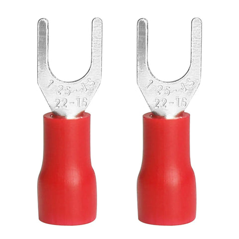 200 Pcs Insulated Fork Spade Wire Connectors 22 To 16 AWG U Type Crimp Terminals Red And Black Stud Size Eight Heavy Duty Tin Brass