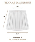 Empire Style Pleat Lamp Shade In Linen White, Silk Type Shantung Fabric With Off White Lining, Top 10 Inch, Bottom 14.5 Inch, Height 10 Inch