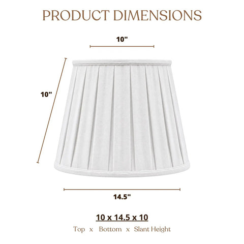 Empire Style Pleat Lamp Shade In Linen White, Silk Type Shantung Fabric With Off White Lining, Top 10 Inch, Bottom 14.5 Inch, Height 10 Inch