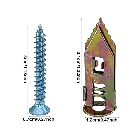 Self Drilling Drywall Anchors And Screws Kit 80-Piece Set with 3cm screw and 3.1cm anchor with measurements
