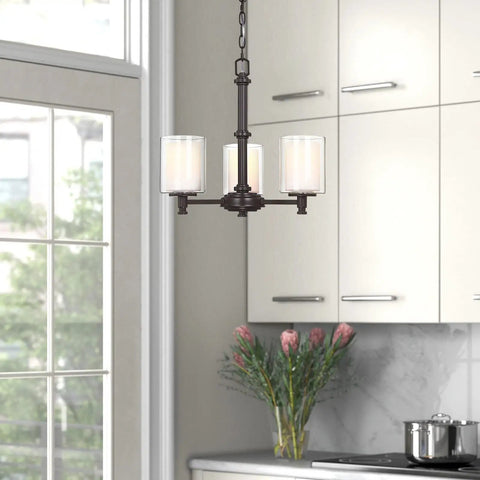 Three Light Ceiling Chandelier With Opal Clear Glass Shade For Dining Room Living Room Hallway And Kitchen Island In Oil Rubbed Bronze Finish Modern Cool Home Lighting And Decor in kitchen setting