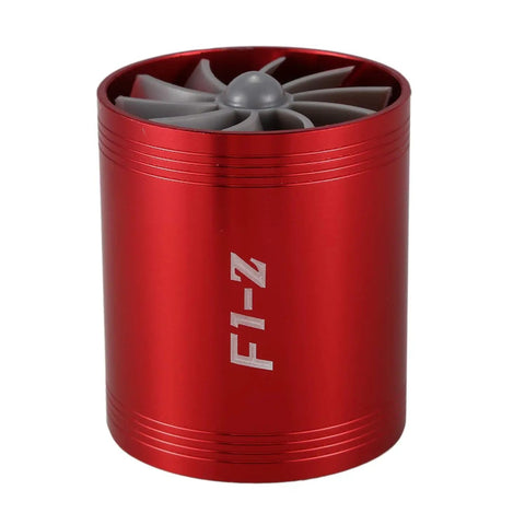 Double Turbine Car Intake Fan For Boosted Airflow And Fuel Savings, Red Metal Turbo Style, Easy Install, Fits 6.4 Cm Pipe