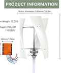 Big Power Vertical Wind Turbine Kit For Home And Biz Use With 12V 24V 48V 220V Output 10000W To 12000W Rugged FRP Blades Easy Controller