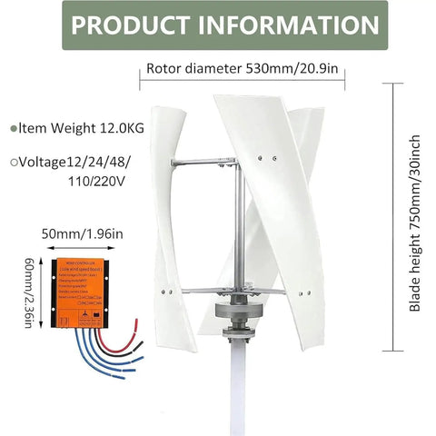 Big Power Vertical Wind Turbine Kit For Home And Biz Use With 12V 24V 48V 220V Output 10000W To 12000W Rugged FRP Blades Easy Controller