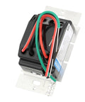 Buttery Smooth LED Dimmer Switch With Sleek Paddle Design For Single Pole And Three Way Installations, black housing, three wires, side view.