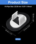 Self Adhesive Washing Machine Drain Hose Holder Clip Bracket For 22 To 28 mm OD Hoses, no drill mount shown with dimensions.