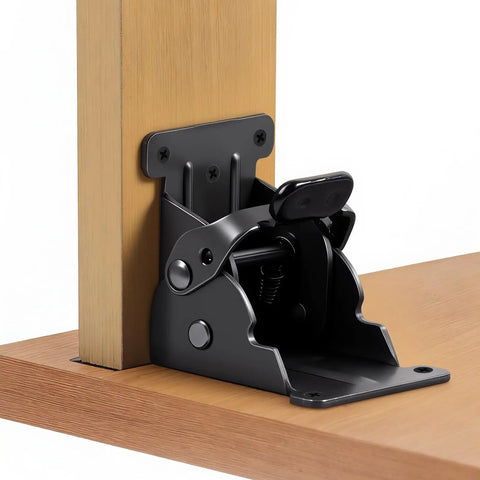 Heavy Duty 16 Pack Cold Rolled Steel Brackets, 90 Degree Self Locking Hinges With Screws, side view of hinge for tables.