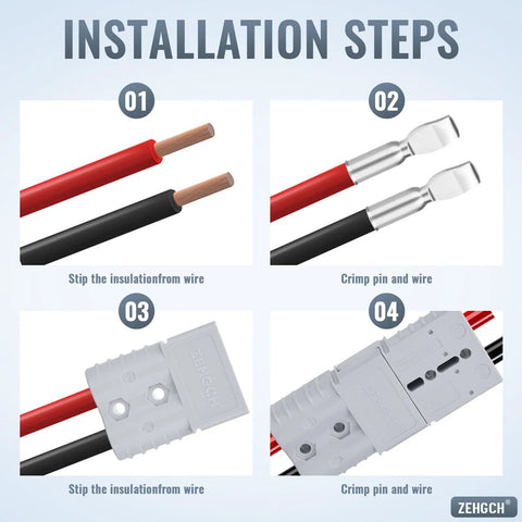 Installation steps for No Fuss Heavy Duty 2 Gauge Battery Cable Connector Kit With Quick Connect Disconnect Plugs.