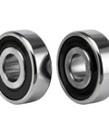 Close-up of Premium Quality 6203-2RS sealed ball bearings, chrome steel, double shielded for harsh environments use.