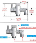 Easy Install Brass Shower Arm Diverter Valve For Handheld And Fixed Shower Heads G1/2 3 Way Universal Bathroom System Component Replacement Polished Chrome, dimensions shown