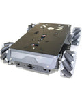 Mecanum-wheel robot chassis with metal motor and four omnidirectional wheels, unfinished.