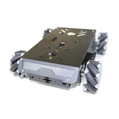 Mecanum-wheel robot chassis with metal motor and four omnidirectional wheels, unfinished.