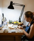 Jeweler using Long Needle Nose Pliers Set 11 Inch 5 Piece Kit With Nipper Bent Nose Duckbill at a workbench