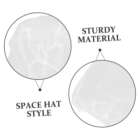 Close-up of 50 Pack Top Shelf Disposable Nonwoven Hair Nets For Cleanrooms And Kitchen Sites showing sturdy material and space hat style.