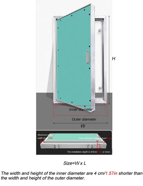 No Sweat Hidden Inspection Door, Slick Flush Access Panel with teal cover and aluminum frame for drywall ceilings and attics.