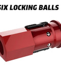 One Quarter Inch Air Compressor Fittings Kit With Universal Coupler, red fitting showing six locking balls detail