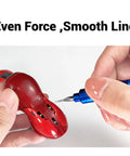 Top Shelf 9 Piece Model Scribing Tool Kit Featuring Heavy Duty Tungsten Carbide Blades And Slick Guide Tape For Serious Builders Dead On Precision Marking Crisp Design Lines, detail of cutting tool in use on model.