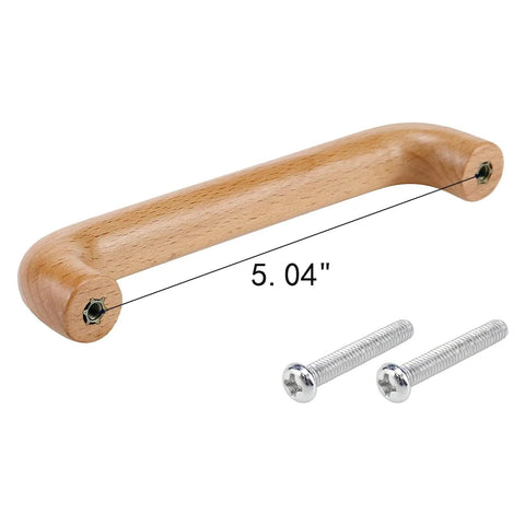 8 Pack Arch Wooden Cabinet Pulls Beech Wood Drawer Handles With Screws, Natural Finish, 5.04 Inch Hole Centers, shown with screws