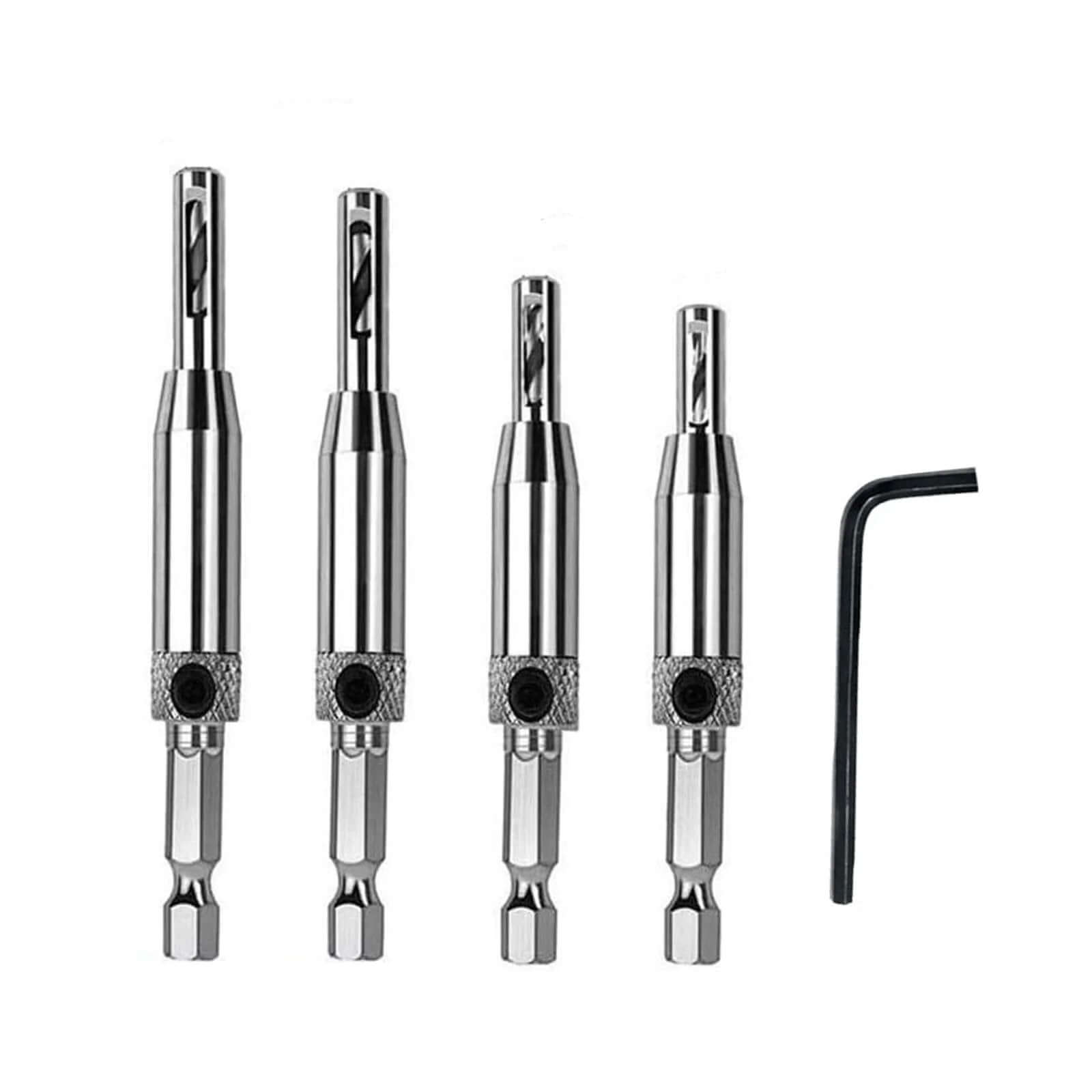4 Piece Self Centering Hinge Tapper Drill Bit Set For Woodworking Door