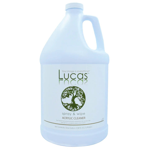Front view of a 1 gallon bottle of Acrylic Cleaner Spray For Plexiglass And Non Porous Surfaces Streak Free Ready To Use Formula Alcohol And Ammonia Free For Windows Mirrors Electronics Salon And Spa Safe Tanning Bed Friendly.