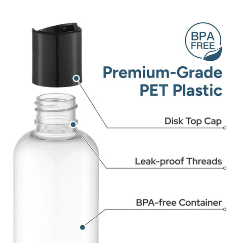 TSA Approved Travel Bottles 3.4 Oz On The Go Friendly 5 Pack Leak Proof Squeezable Clear Plastic Containers With Labels For Shampoo Lotion And Gel