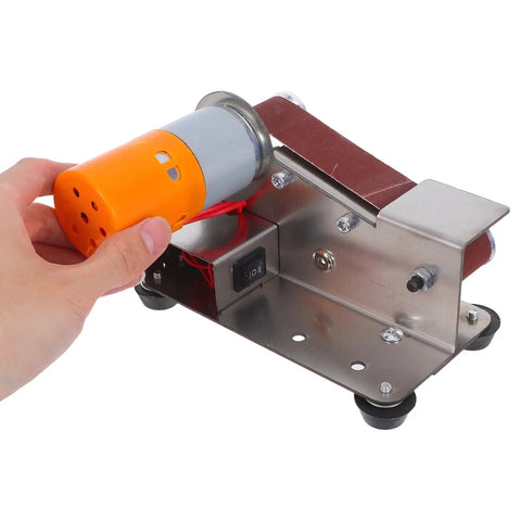 Plug And Play Mini Electric Belt Sander With Twenty Emery Belts Heavy Duty Desktop Grinder Workhorse for smooth sanding.