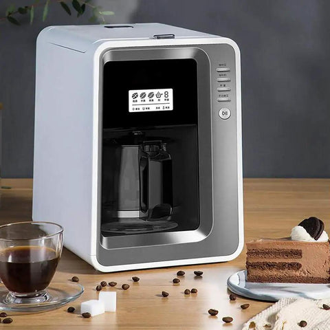 Fully Automatic Bean To Cup Coffee Maker With Built In Grinder Removable Reservoir And Smart Thermal Insulation on a kitchen countertop.