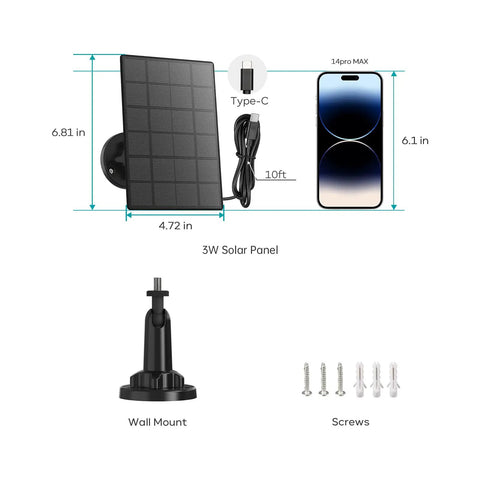Dimensions of Three-Watt Solar Panel For Outdoor Wireless Cams Keeps Your Security Cam Charged All Day IP66 Waterproof Solar Charger