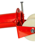 Heavy Duty Cable Puller Sheave With Four Inch Outer Diameter For Smooth Feeding Into Three Inch Conduits And Tight Squeezes Delivering Hassle Free Performance To Get The Wiring Done Right Quickly, featuring two nylon wheels.