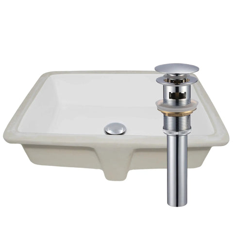 Shallow Rectangular Undermount White Porcelain Sink With Dope Matte Black Drain And Pop Up Drain Sealer 14 By 18 Inch Inner Basin With Overflow Glossy White Finish Fits Standard Plumbing For Modern Bathroom Upgrades.