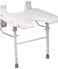 Wall Mount Fold Away Shower Chair With Adjustable Legs 16 By 16 Inch White Bath Seat Bench No Fuss Space Saving Safe Shower Stool