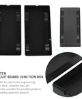 Slick Black Plastic Junction Box Cases For Circuit Boards With Secure Snap Lid Design shown in two sizes, tough ABS material for wiring.