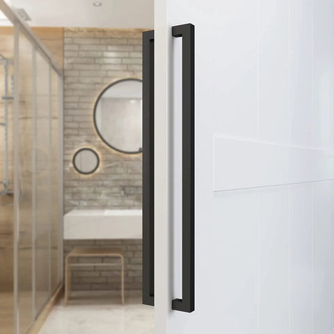 24 Inch Barn Door Push Pull Pro Grade Handle Set In Matte Black Stainless Steel Square Commercial Door Pull installed