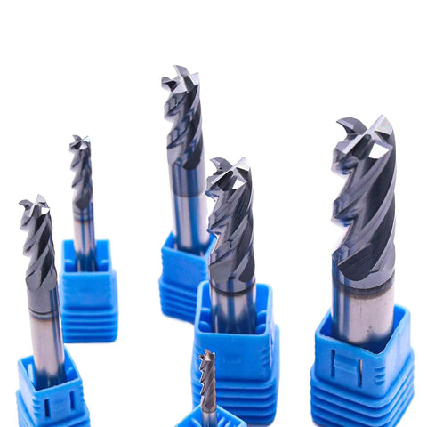 Solid Carbide End Mills Set, 6 Pcs, Diameters 1/8 Inch Through 1/2 Inch, AlTiN Coated, 4 Flute, 30 Degree Helix CNC Router End Mill Bits.